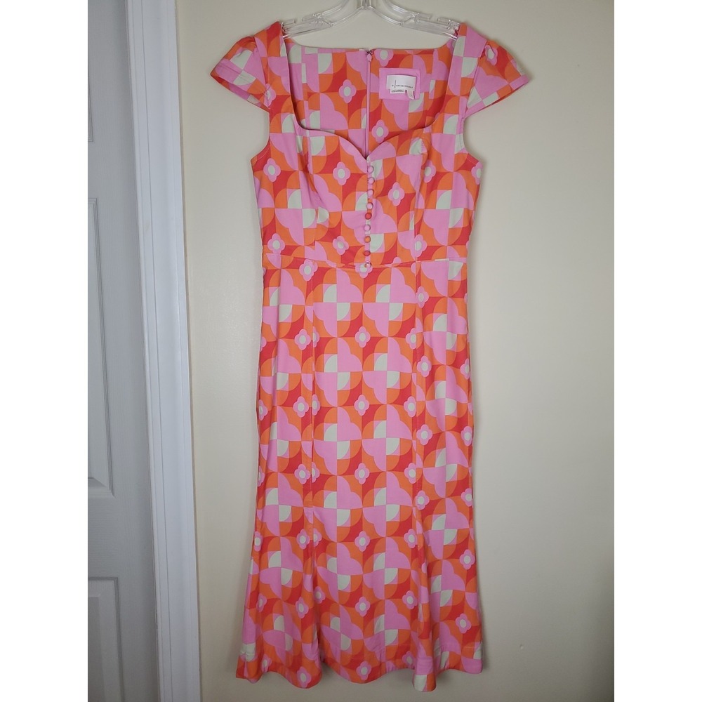 Anthropologie Cecily Fit Flare Midi Sweetheart Neckline Vintage Inspired Floral